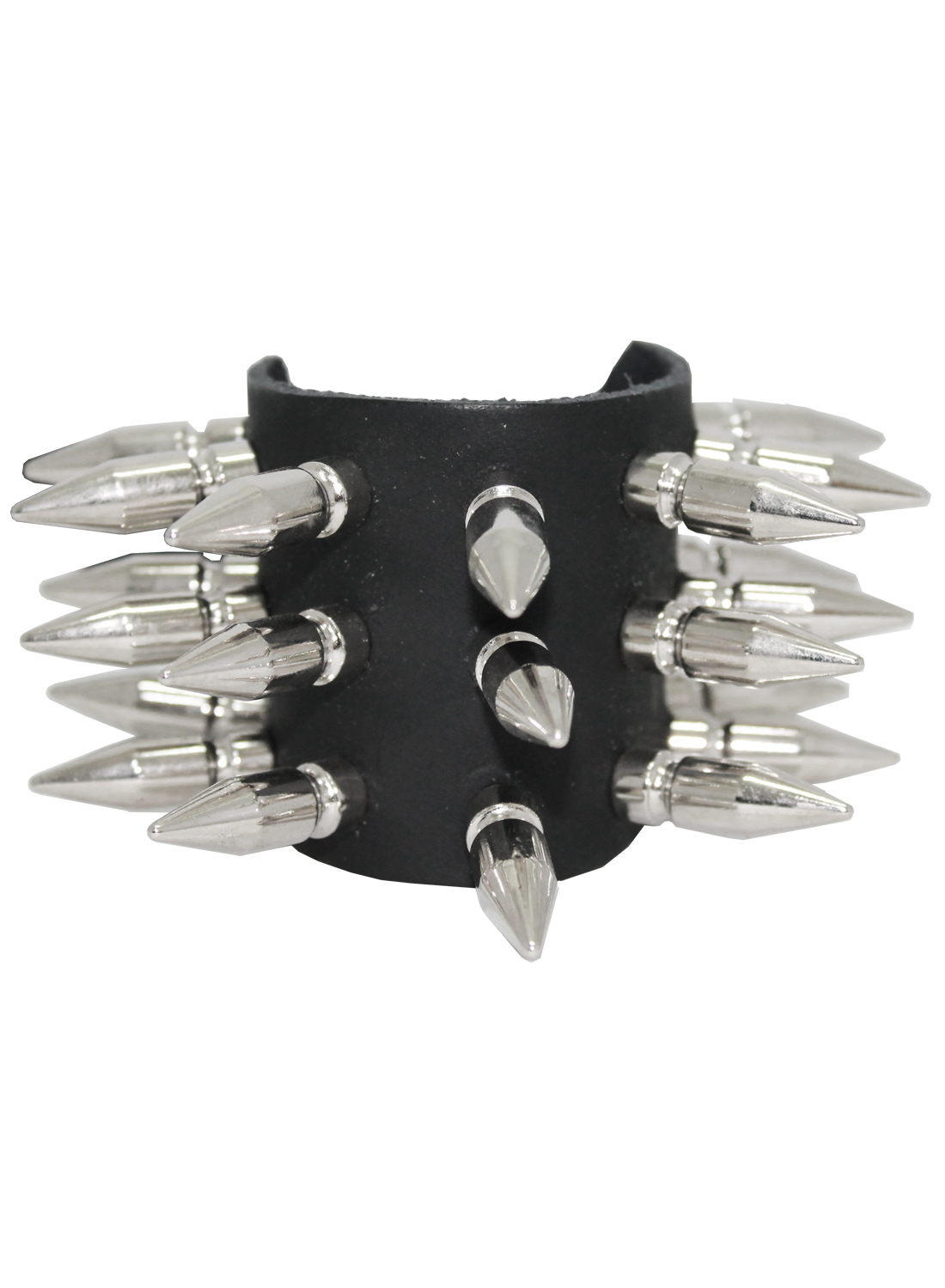3-Row Long Spike Wristband Black