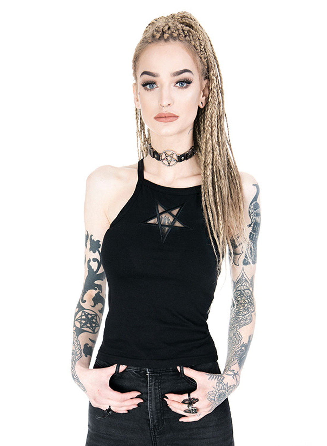 Top Mesh Pentagram Black
